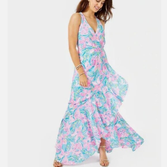 Lilly Pulitzer Taylee Maxi Dress Blue Ibiza Gimme The Juice - Picture 2 of 14